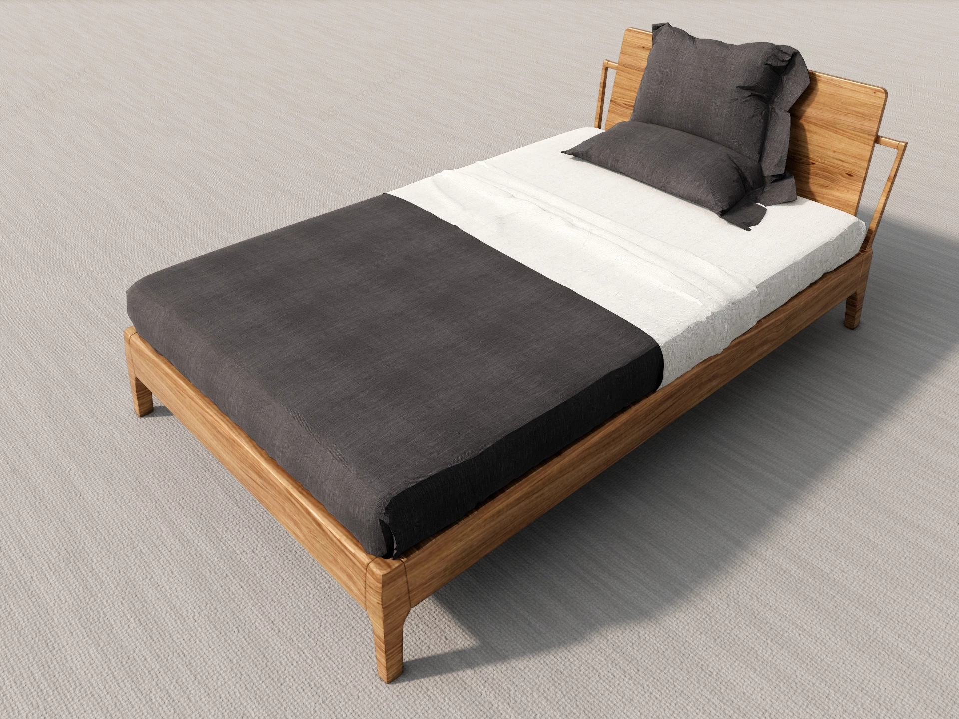 Solid Wood Twin Bed sketchup model preview - SketchupBox
