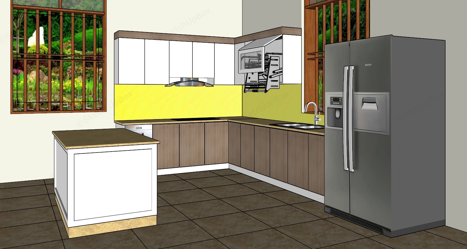 Small L Shaped Kitchen Design sketchup model preview - SketchupBox