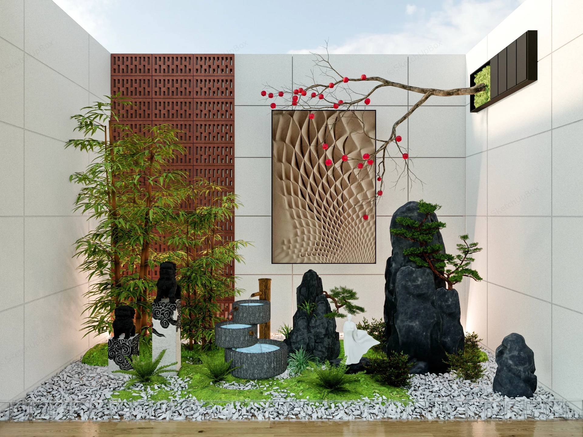 Serene Indoor Zen Garden Ideas sketchup model preview - SketchupBox