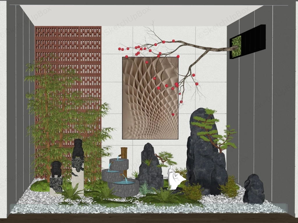 Serene Indoor Zen Garden Ideas sketchup model preview - SketchupBox