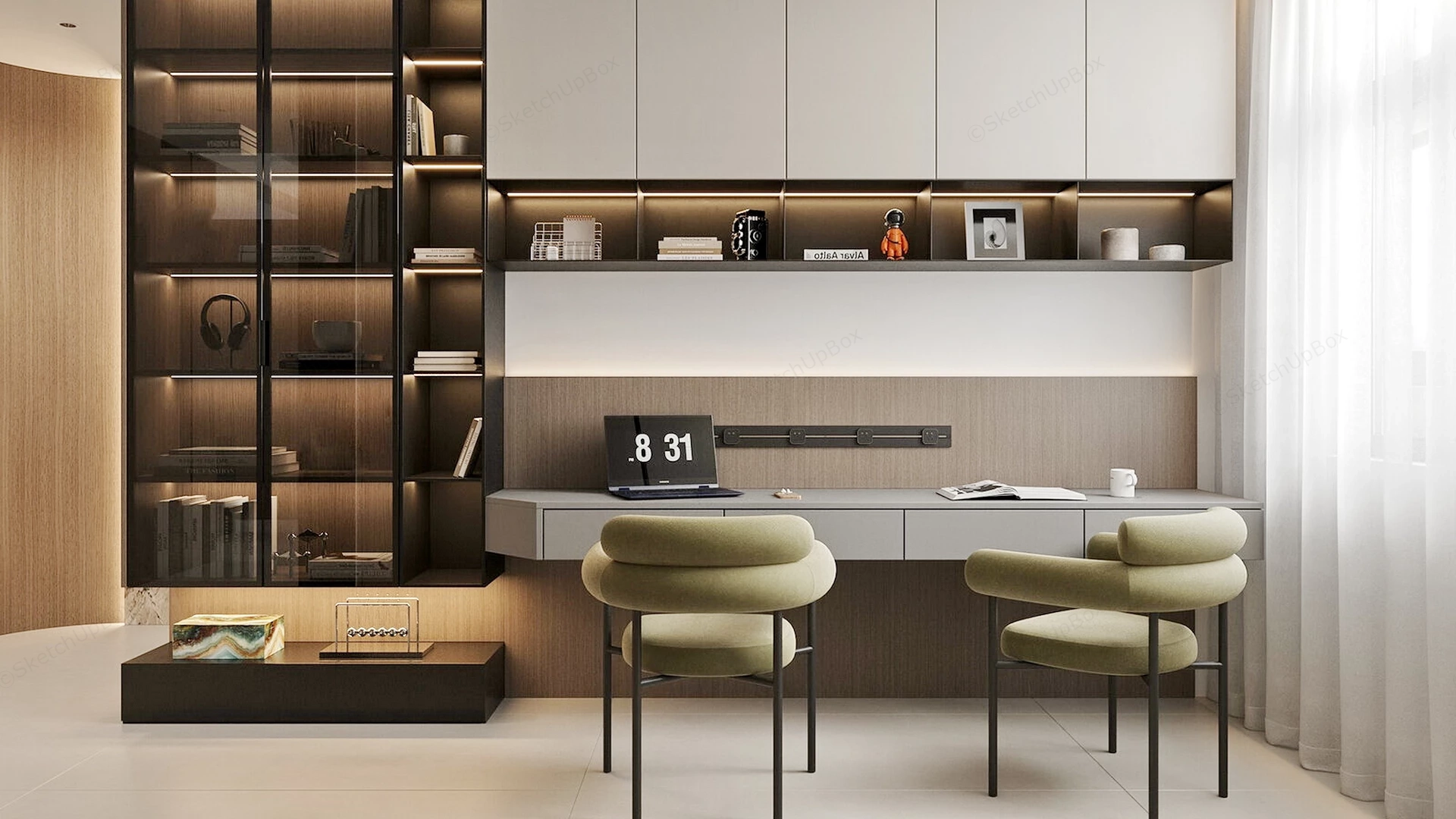Narrow Home Office Design sketchup model preview - SketchupBox