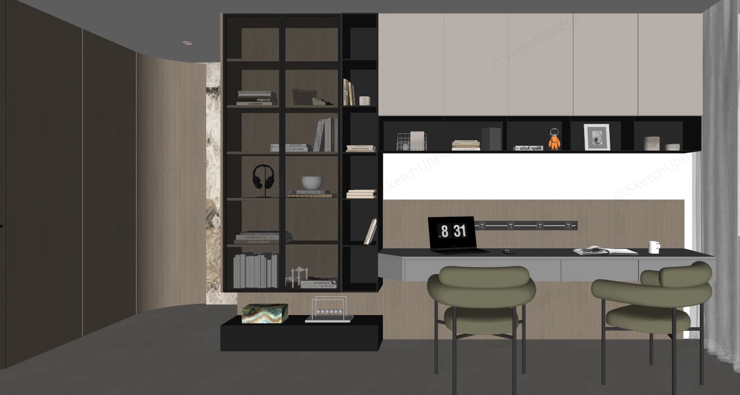 Narrow Home Office Design sketchup model preview - SketchupBox