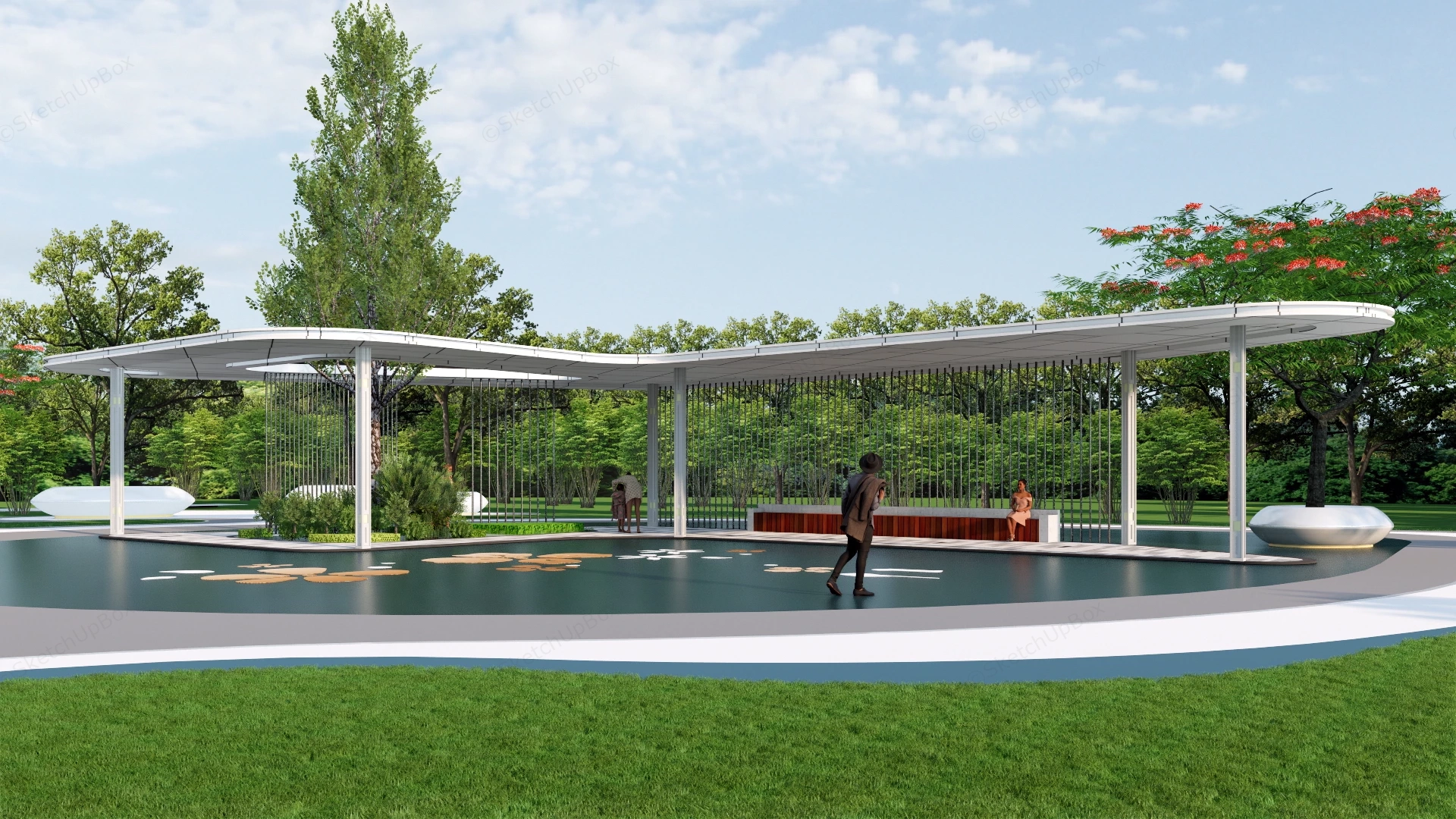 Modern Pergola In Park sketchup model preview - SketchupBox