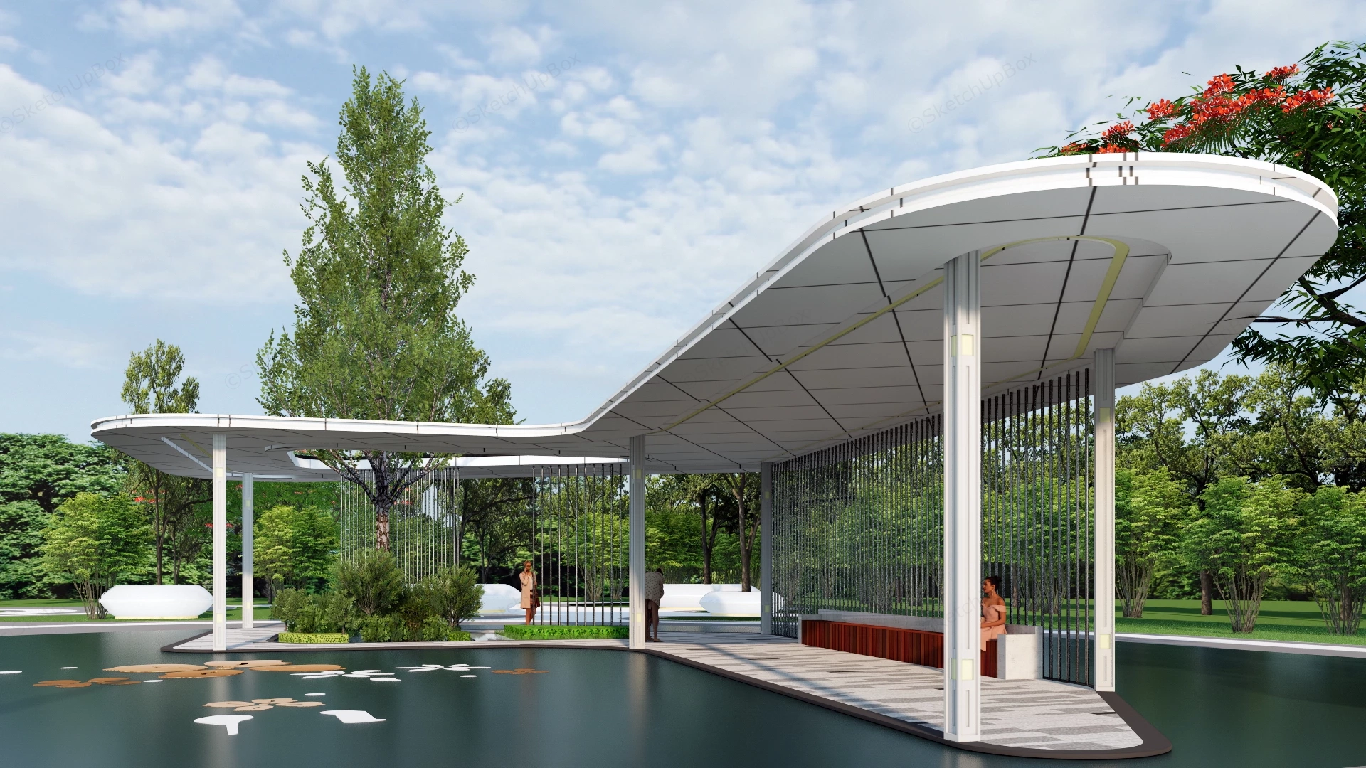 Modern Pergola In Park sketchup model preview - SketchupBox