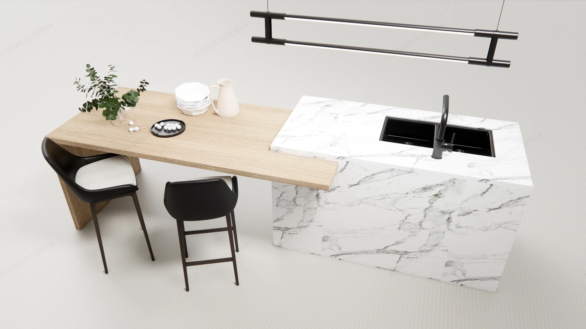 Modern Kitchen Island With Table sketchup model preview - SketchupBox