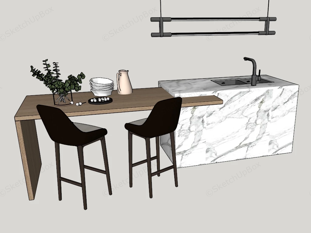 Modern Kitchen Island With Table sketchup model preview - SketchupBox
