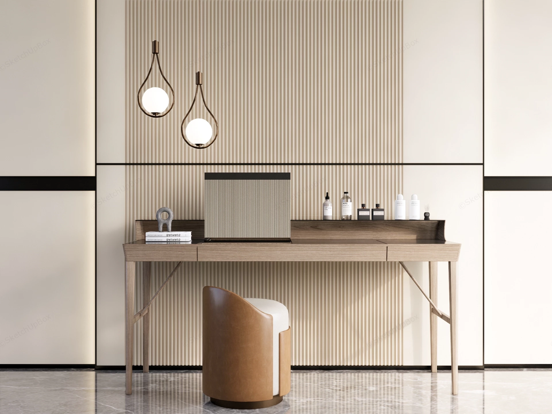 Minimalist Wood Dressing Table sketchup model preview - SketchupBox