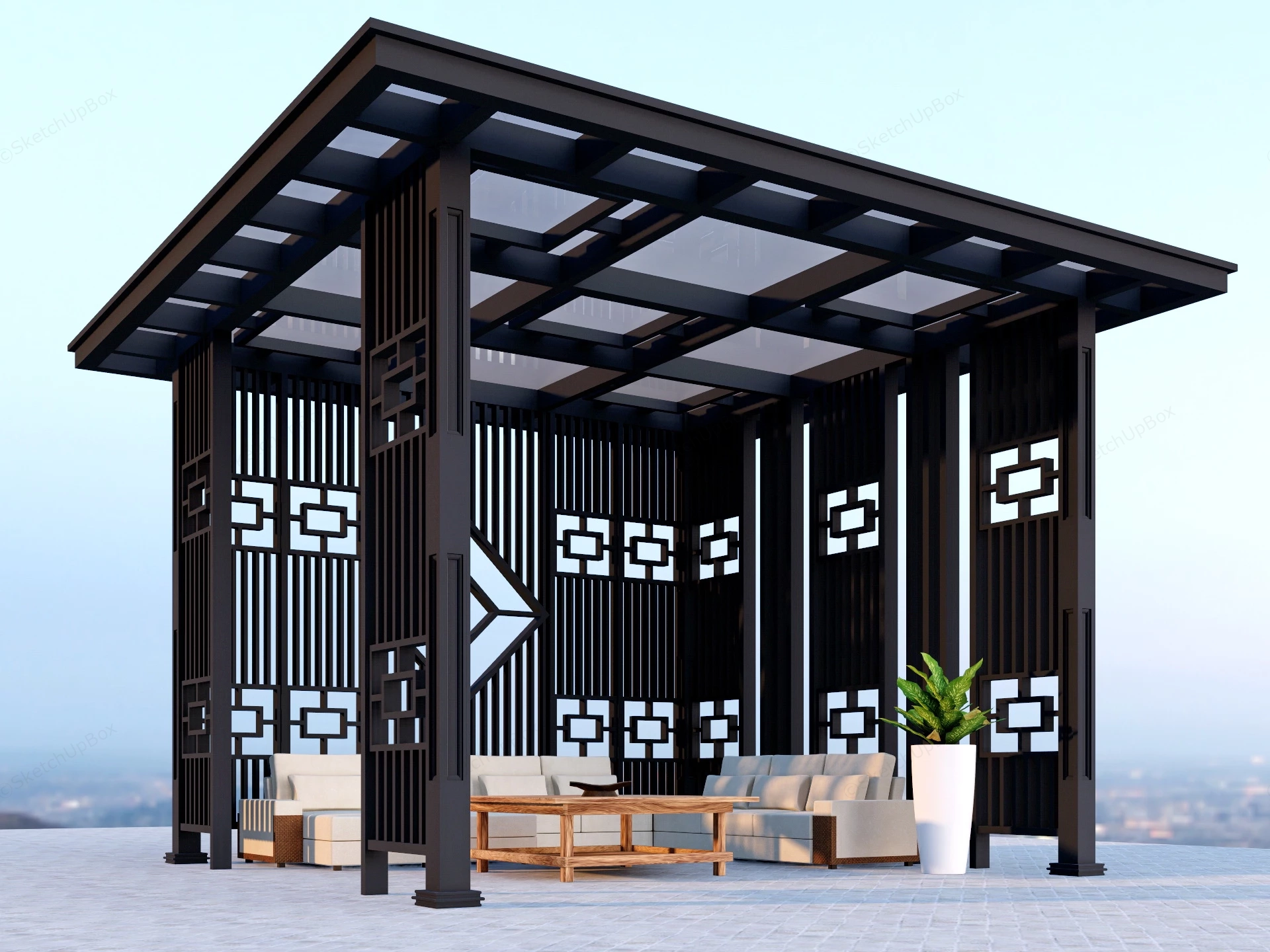 Modern Chinese Patio Pavilion sketchup model preview - SketchupBox