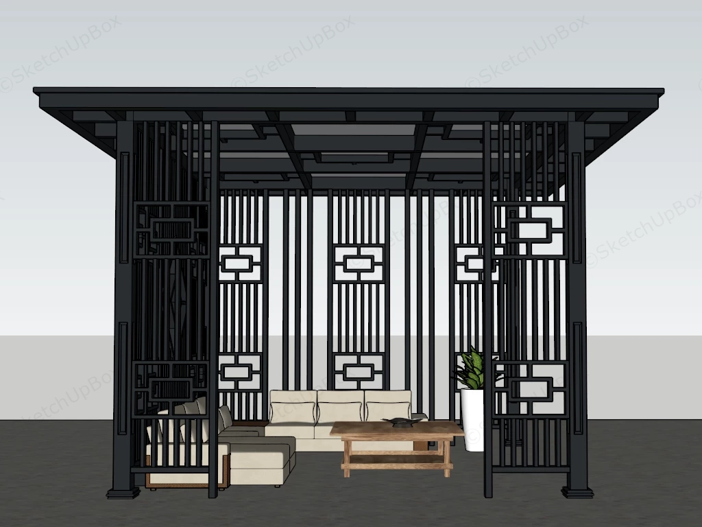 Modern Chinese Patio Pavilion sketchup model preview - SketchupBox