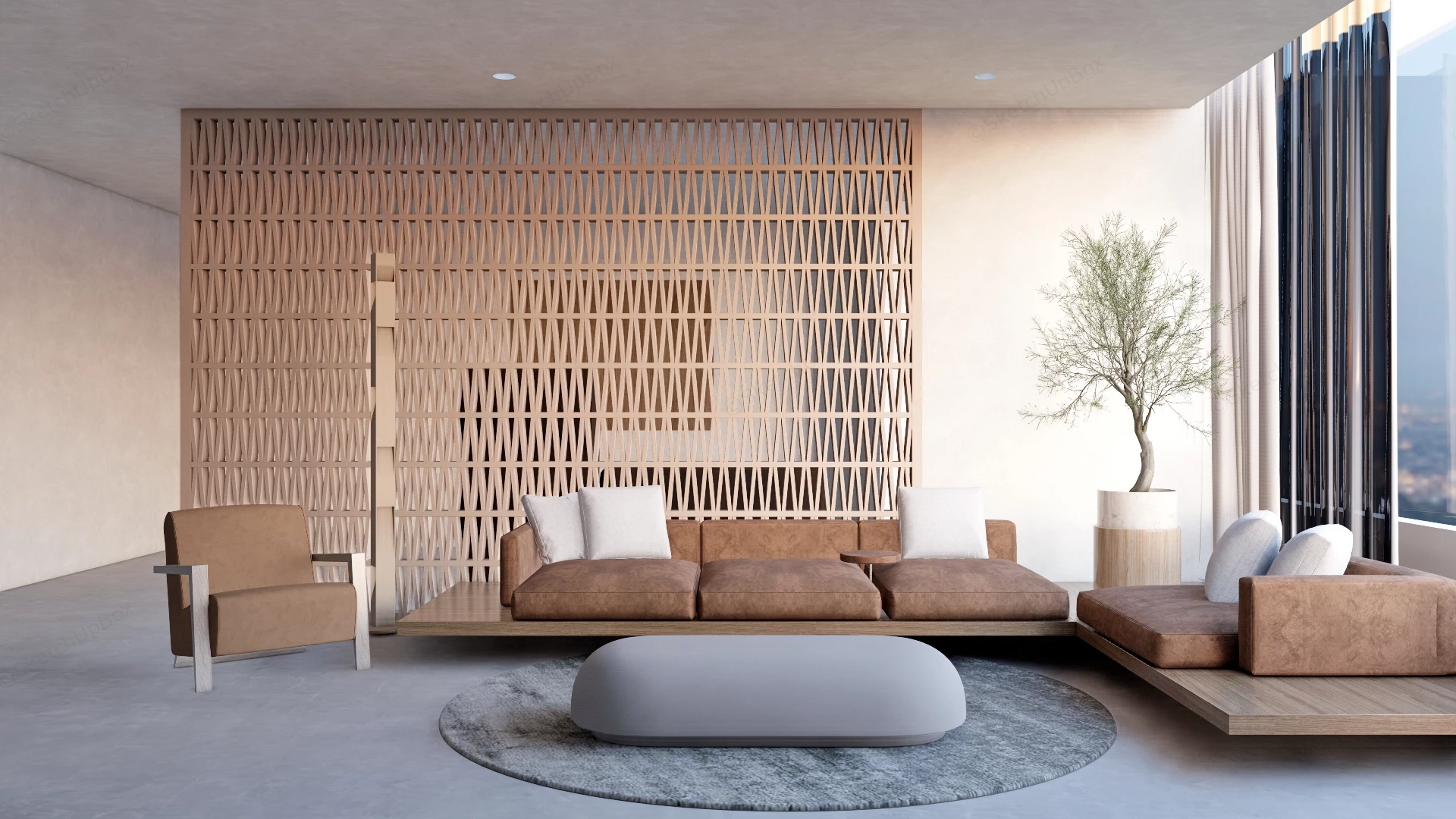 Modern Zen Living Room sketchup model preview - SketchupBox