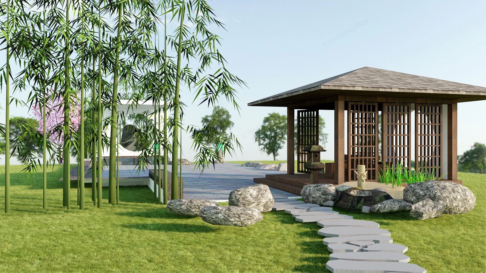 Simple Oriental Garden sketchup model preview - SketchupBox