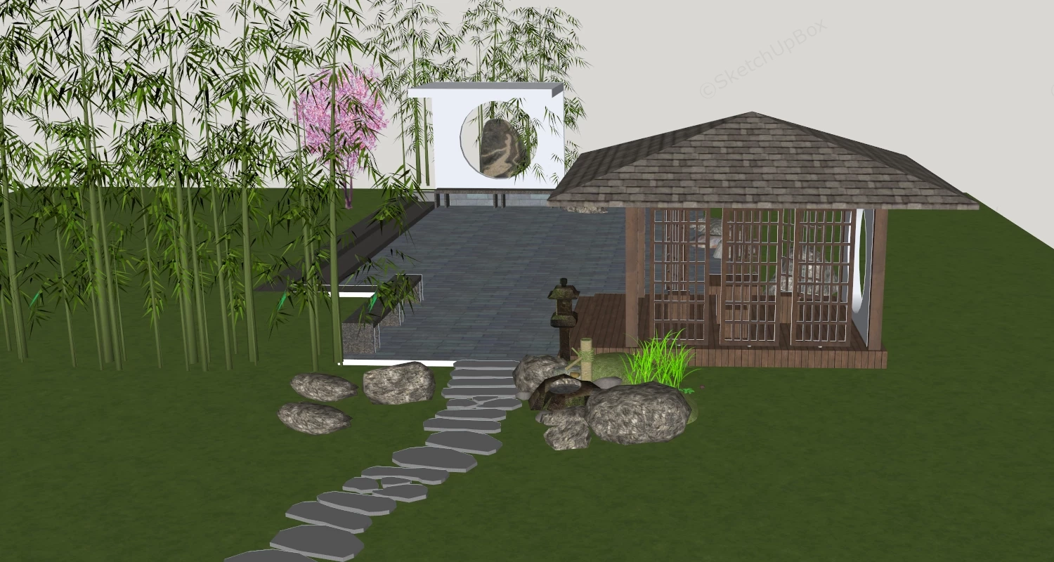 Simple Oriental Garden sketchup model preview - SketchupBox