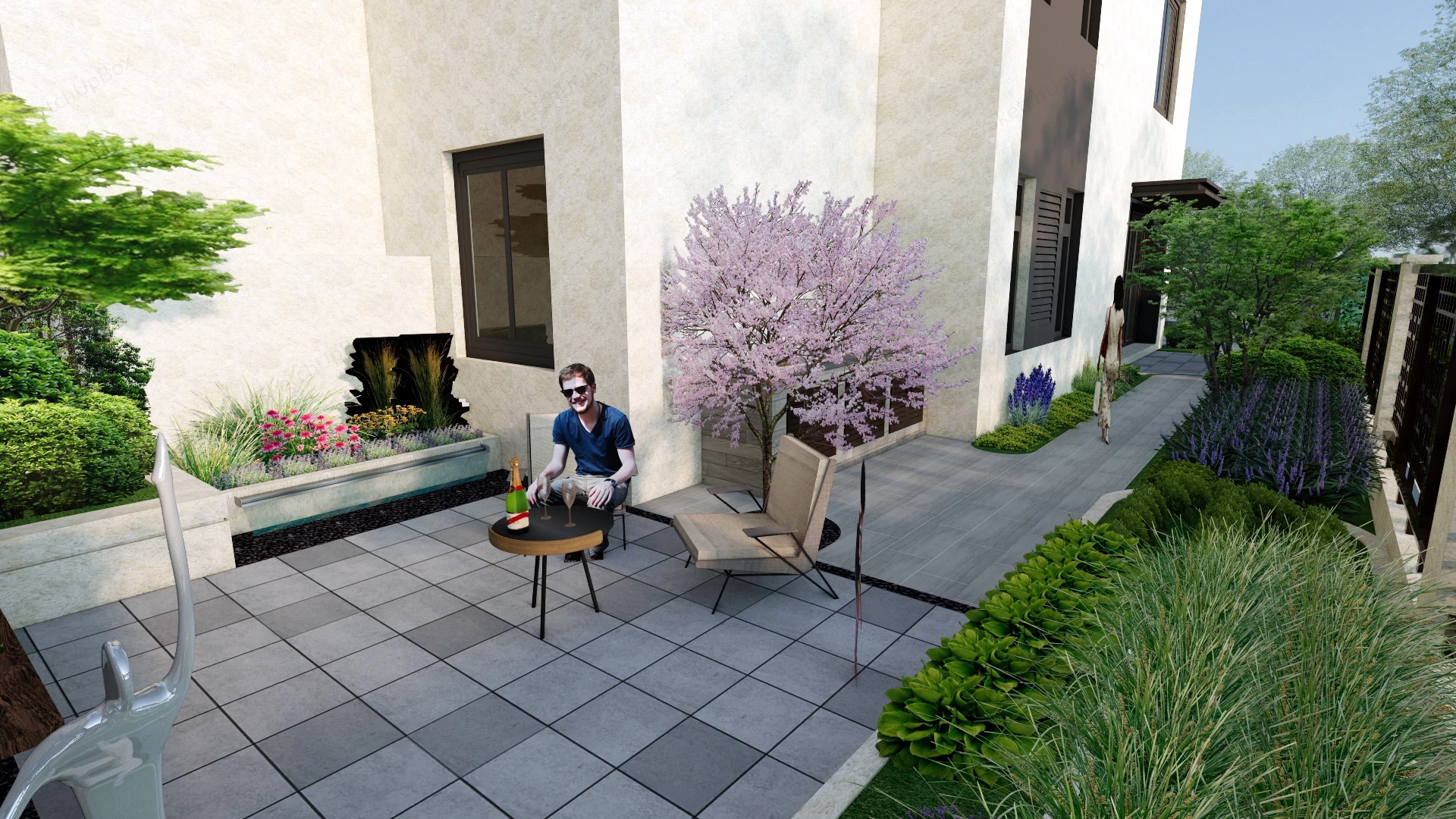 Narrow Lot House With Courtyard Design sketchup model preview - SketchupBox