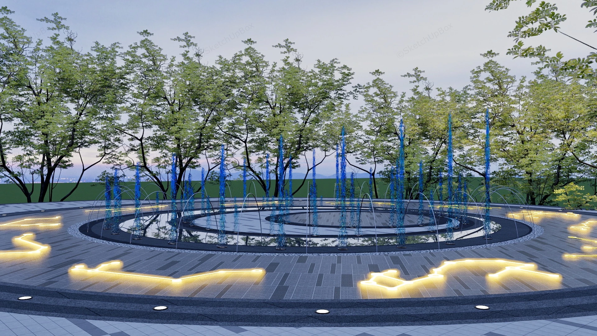 Dry Deck Fountain Design sketchup model preview - SketchupBox