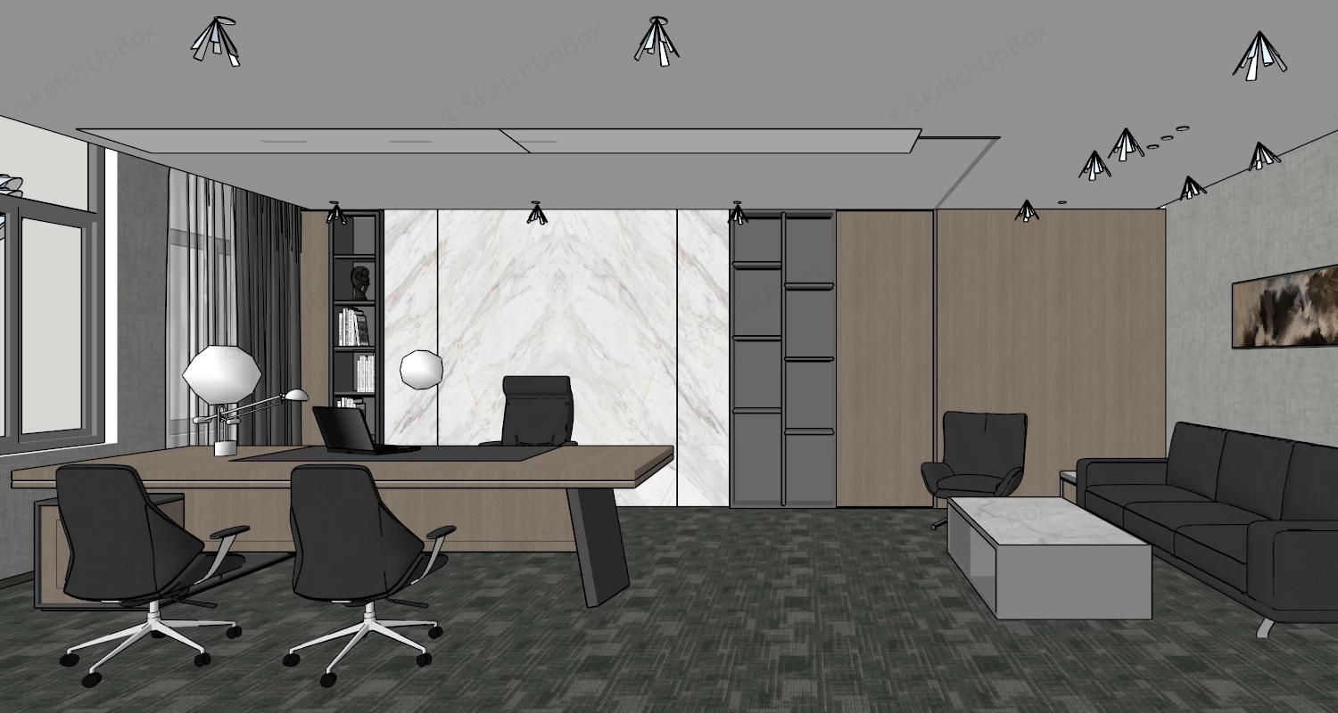 Modern Executive Office Decor sketchup model preview - SketchupBox
