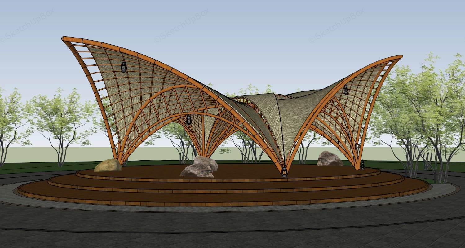 Tropical Park Pergola Shade Structure sketchup model preview - SketchupBox