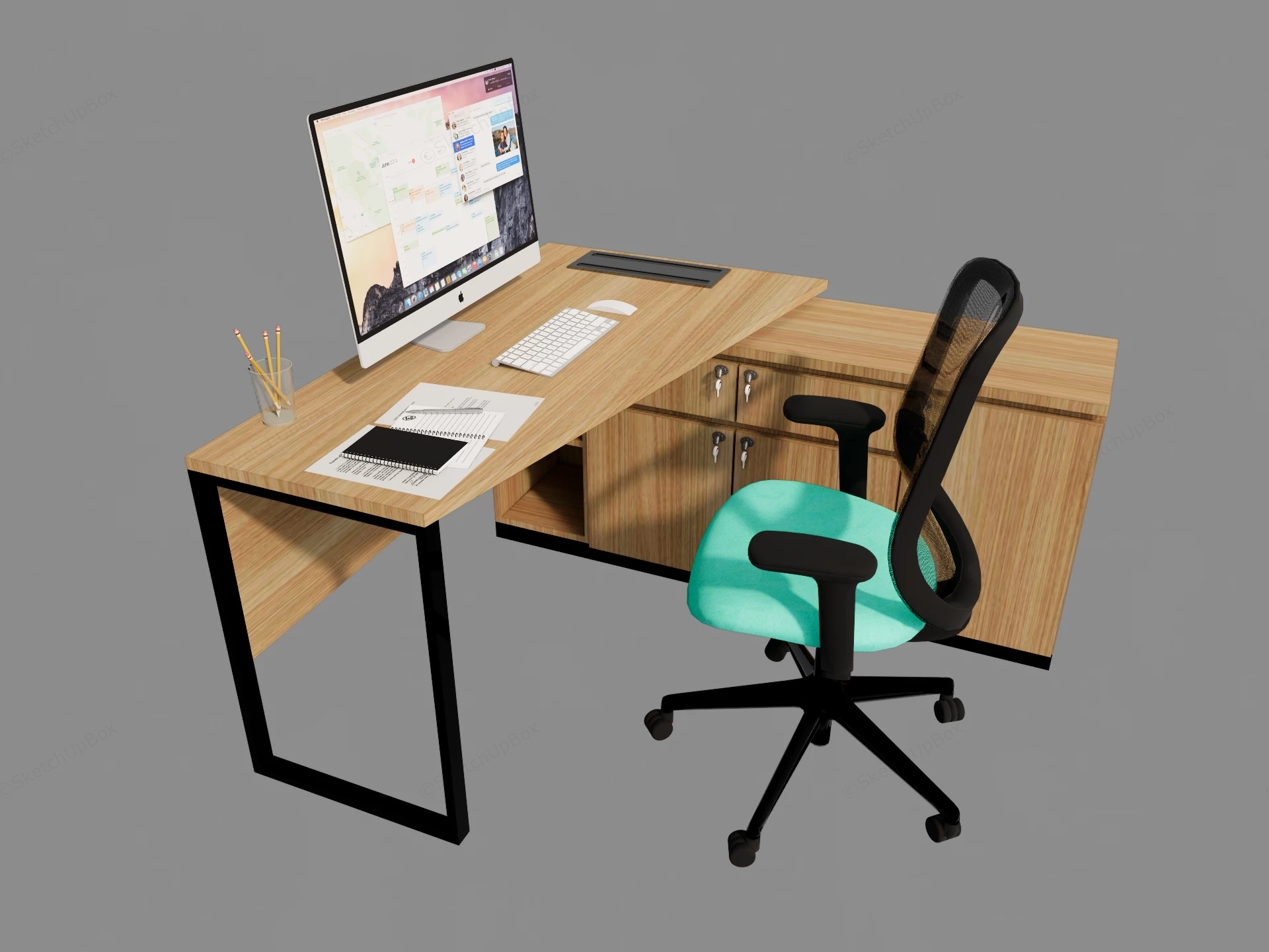 L Shaped Computer Table sketchup model preview - SketchupBox