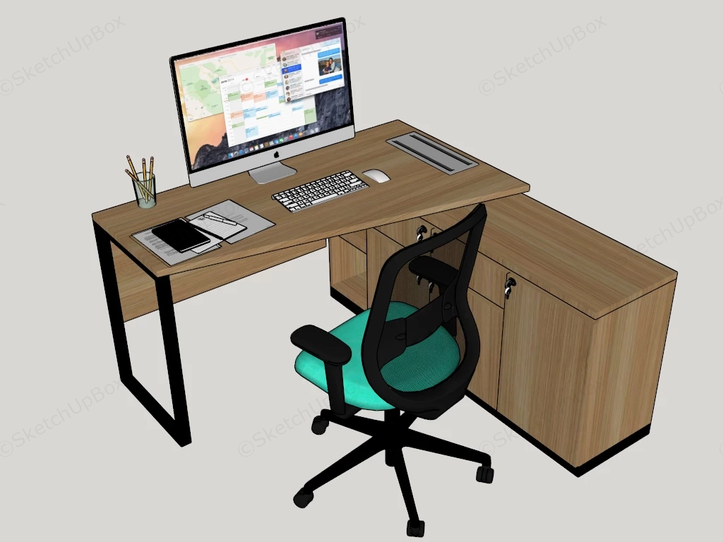 L Shaped Computer Table sketchup model preview - SketchupBox