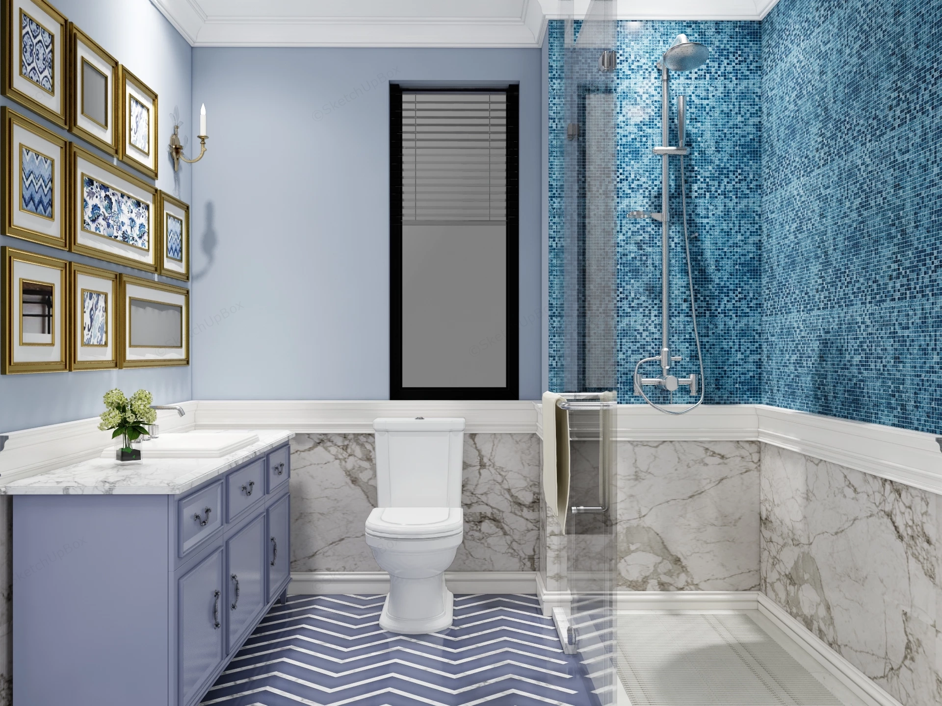 Small Blue Bathroom Idea sketchup model preview - SketchupBox