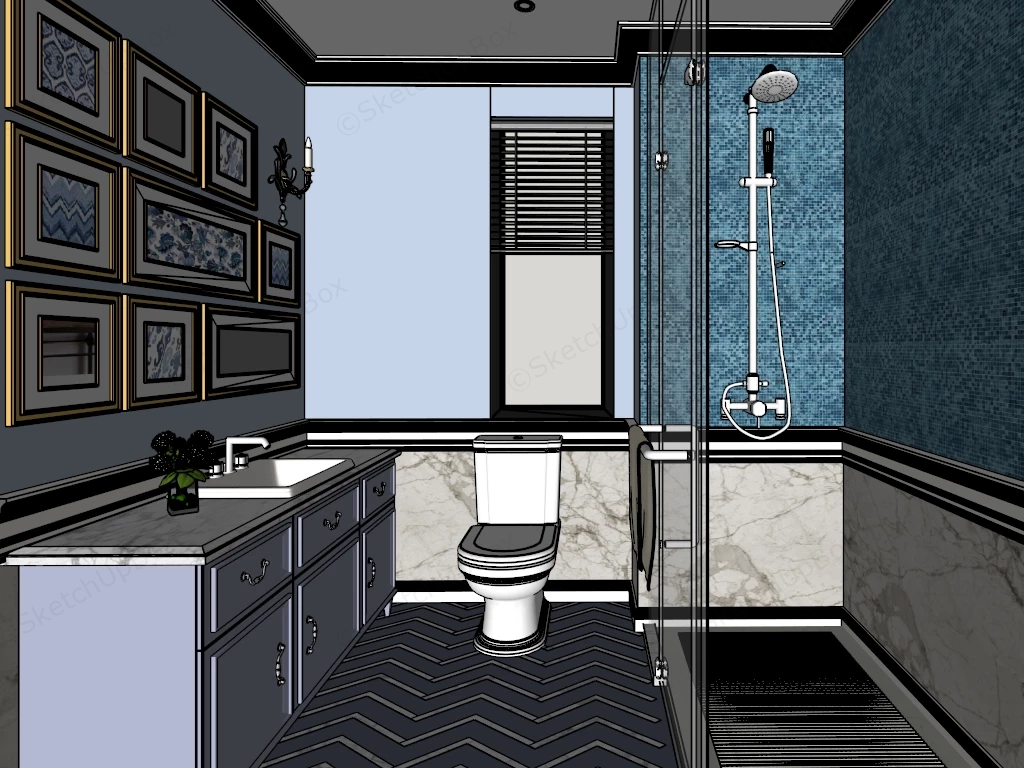 Small Blue Bathroom Idea sketchup model preview - SketchupBox