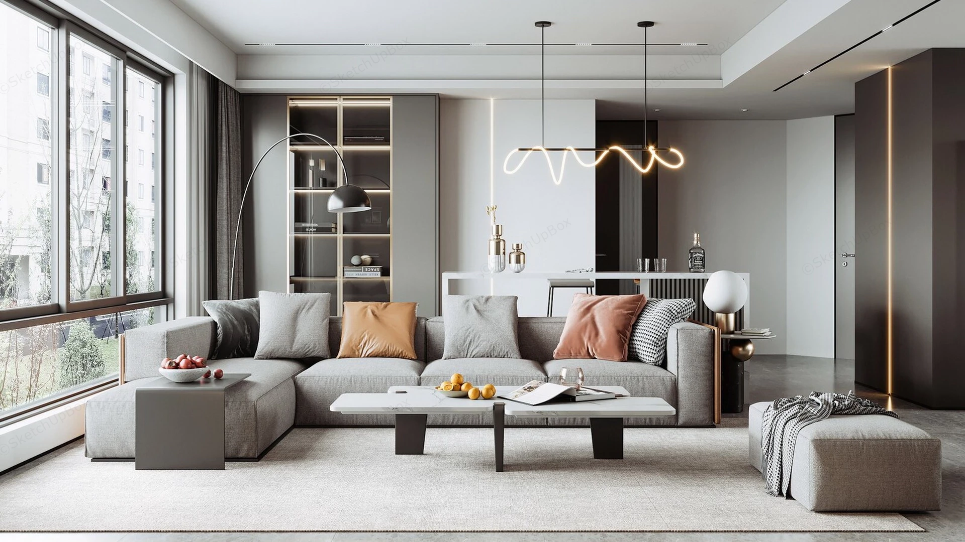 Luxury Light Gray Living Room sketchup model preview - SketchupBox