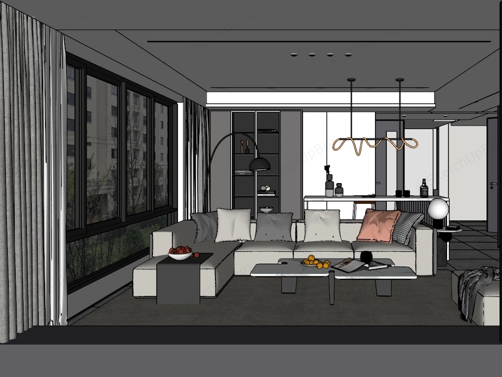 Luxury Light Gray Living Room sketchup model preview - SketchupBox