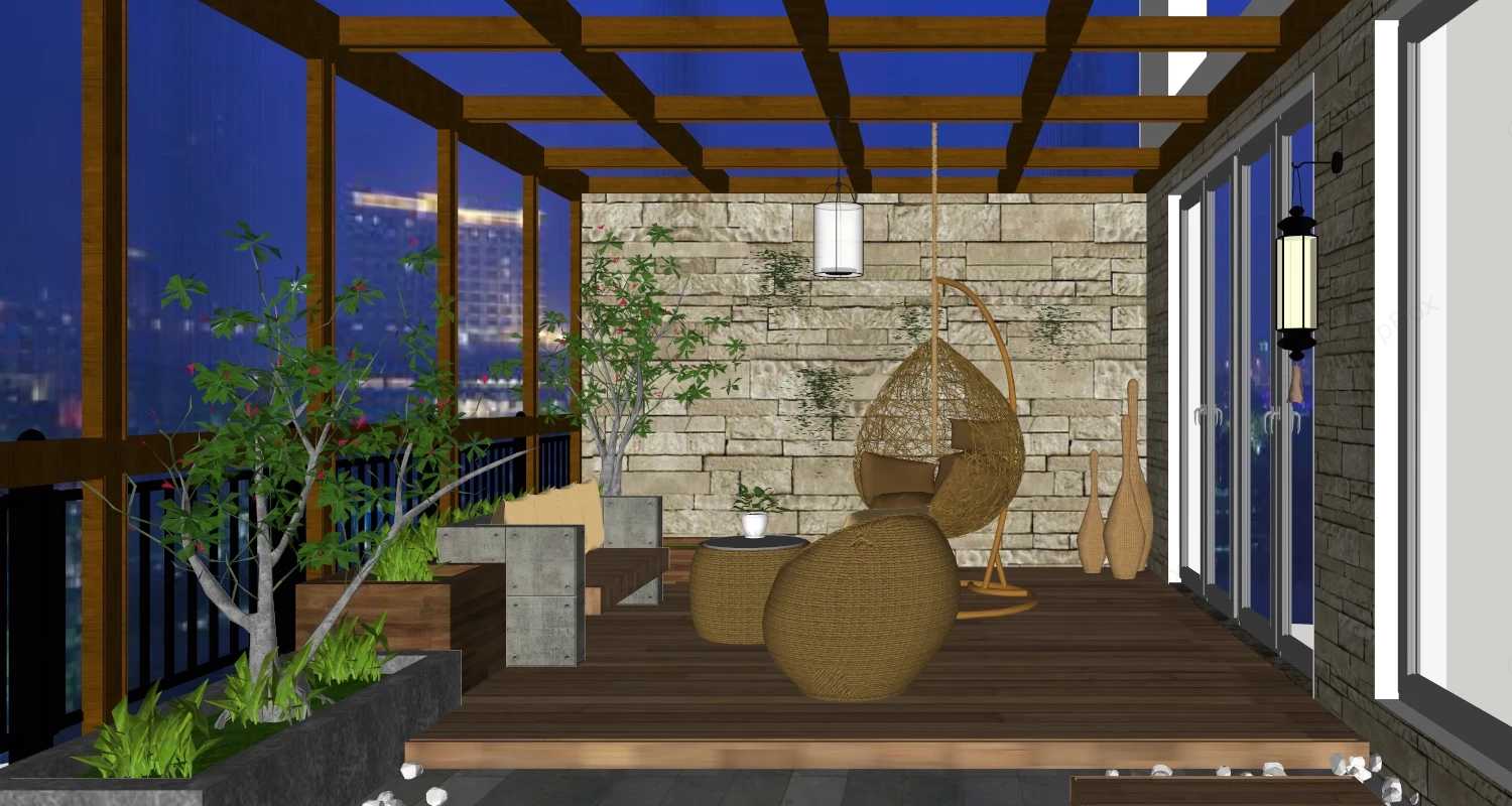 Small Balcony Patio Furniture sketchup model preview - SketchupBox