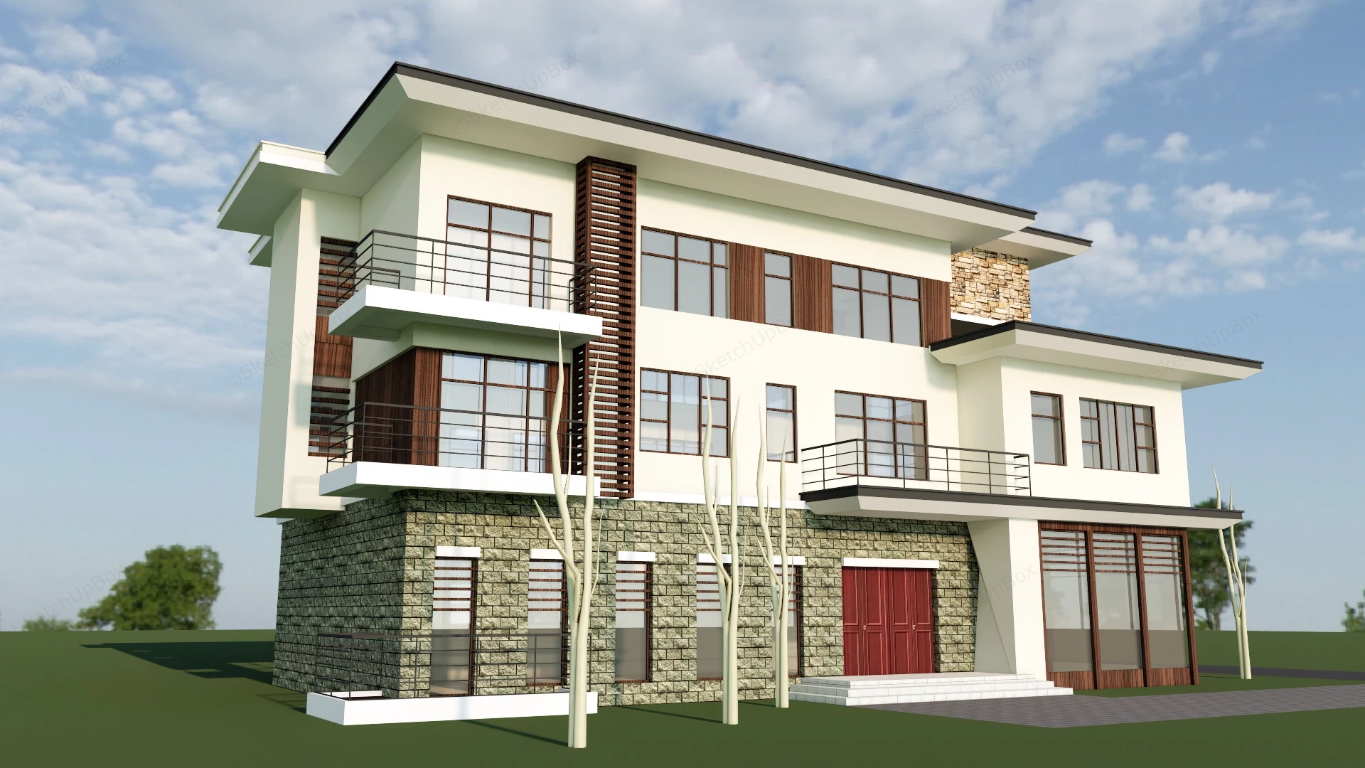 Suburban Family House sketchup model preview - SketchupBox