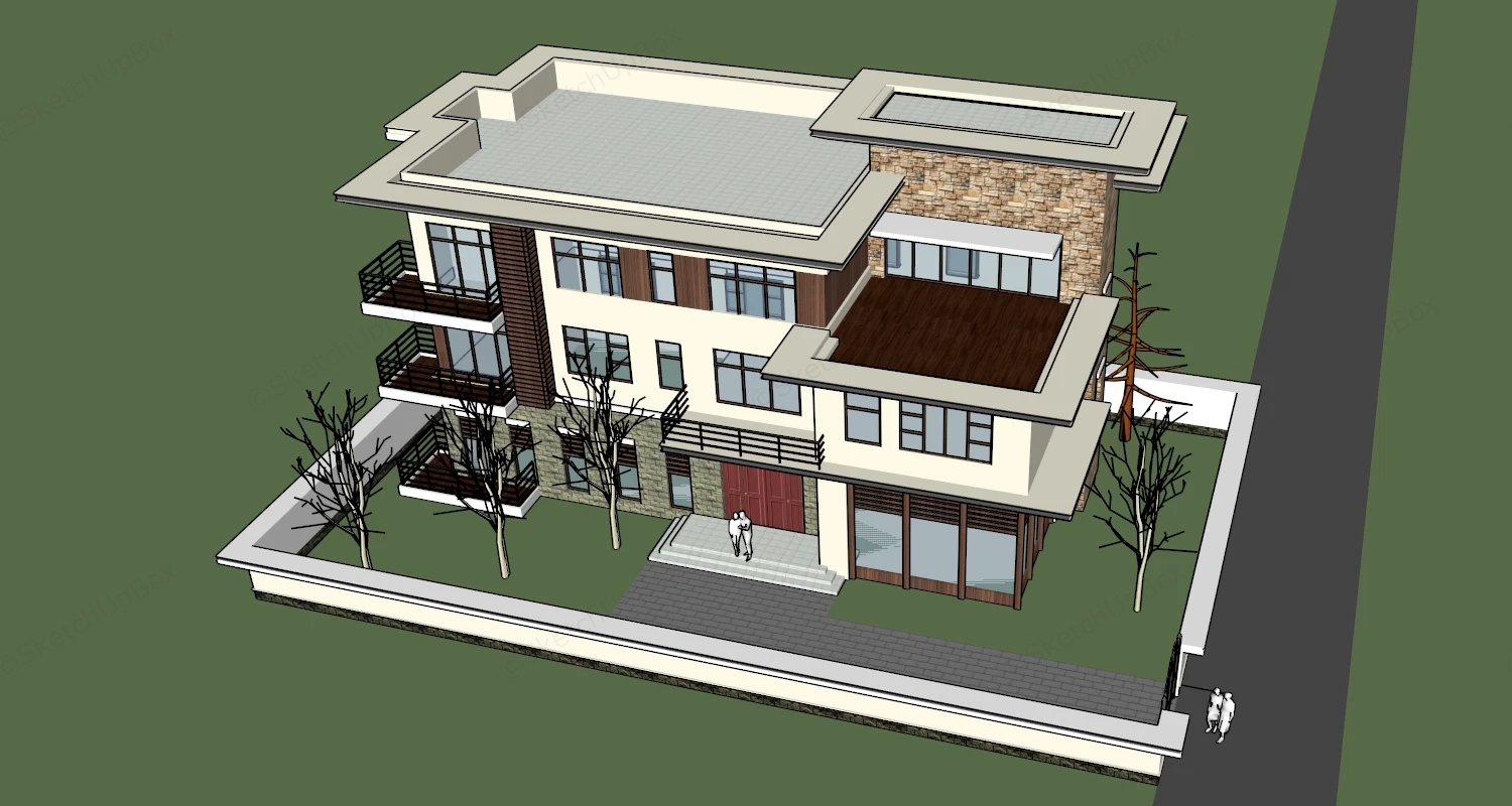 Suburban Family House sketchup model preview - SketchupBox