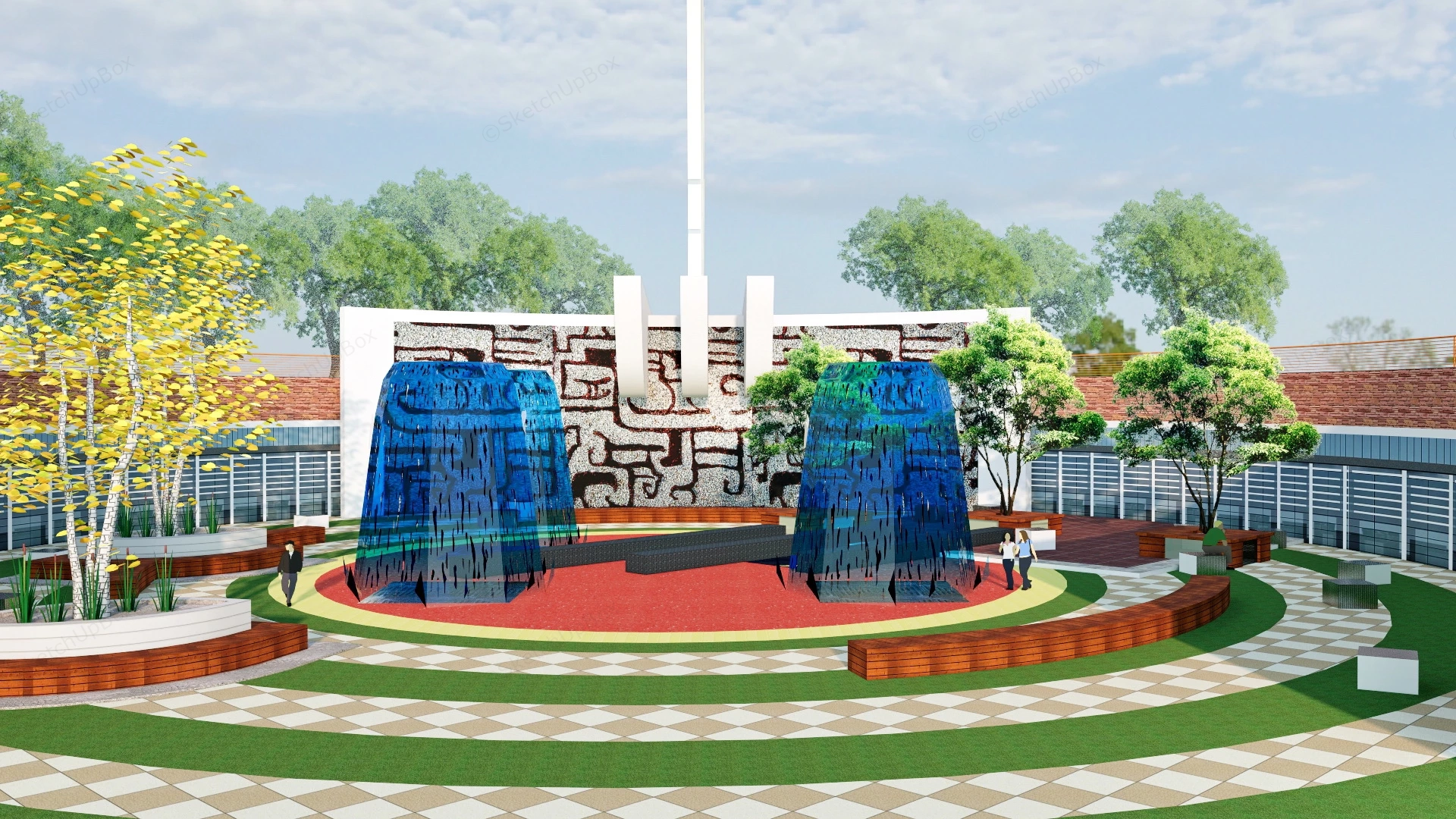 Park Fountain Plaza sketchup model preview - SketchupBox
