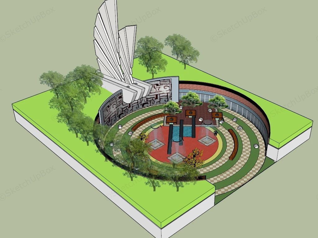 Park Fountain Plaza sketchup model preview - SketchupBox