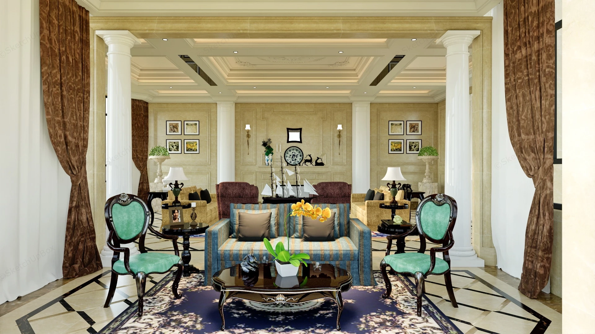 American Style Living Room sketchup model preview - SketchupBox