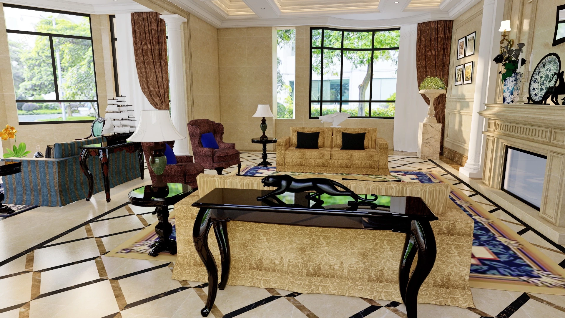American Style Living Room sketchup model preview - SketchupBox