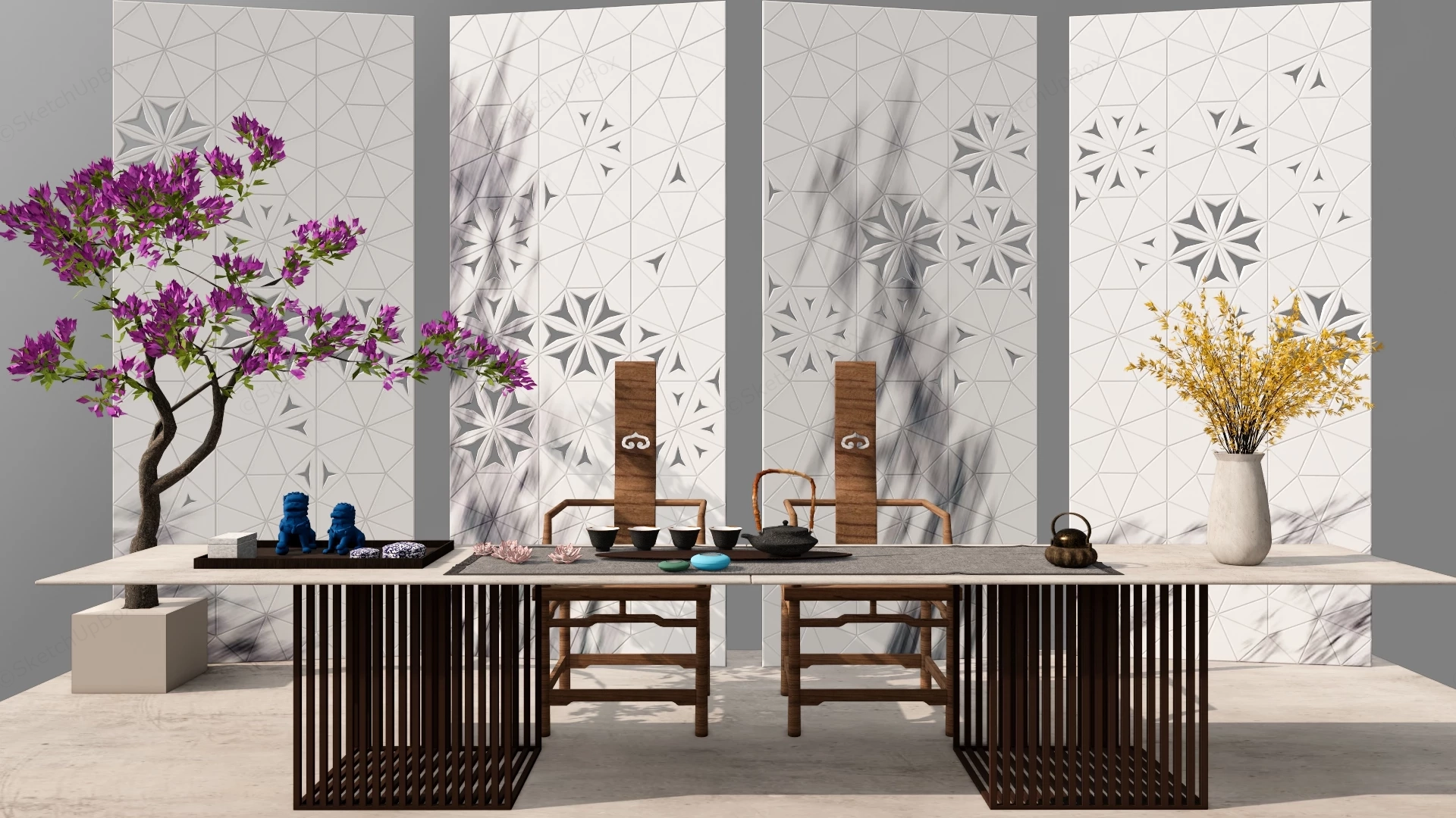 Chinese Tea Table Furniture sketchup model preview - SketchupBox