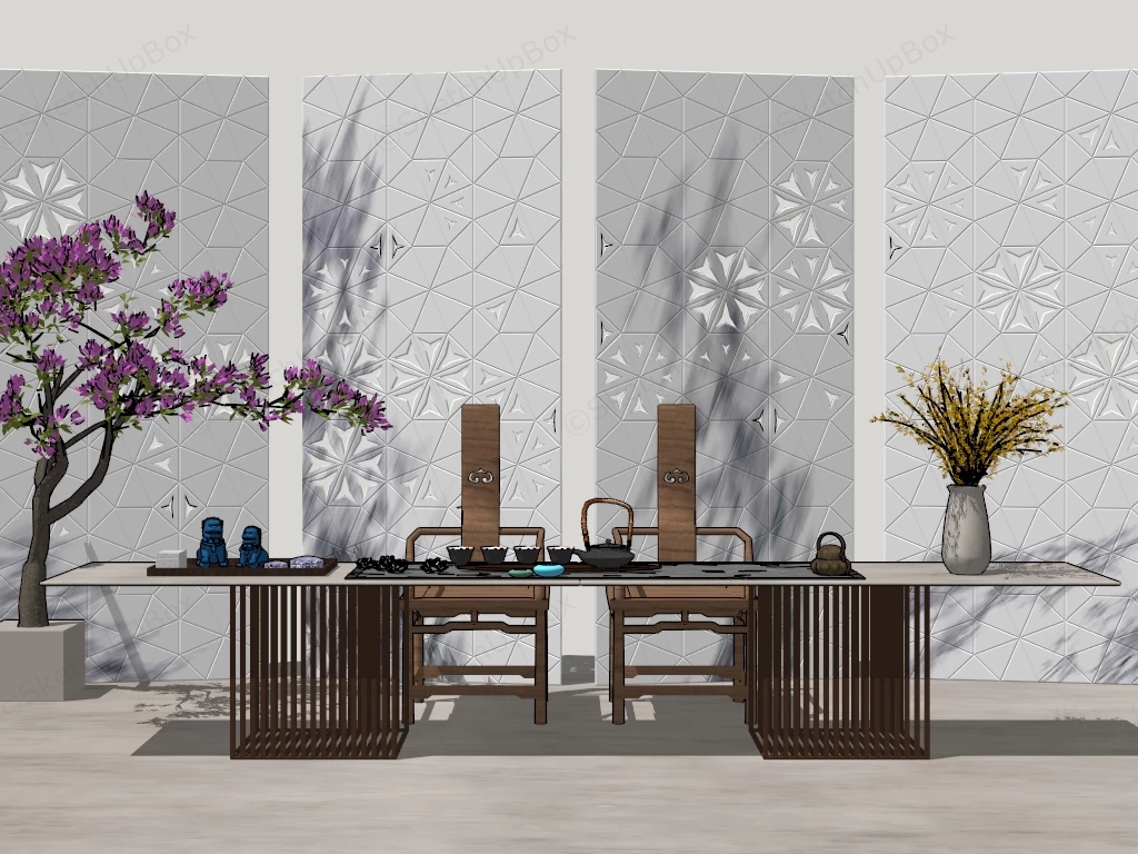 Chinese Tea Table Furniture sketchup model preview - SketchupBox