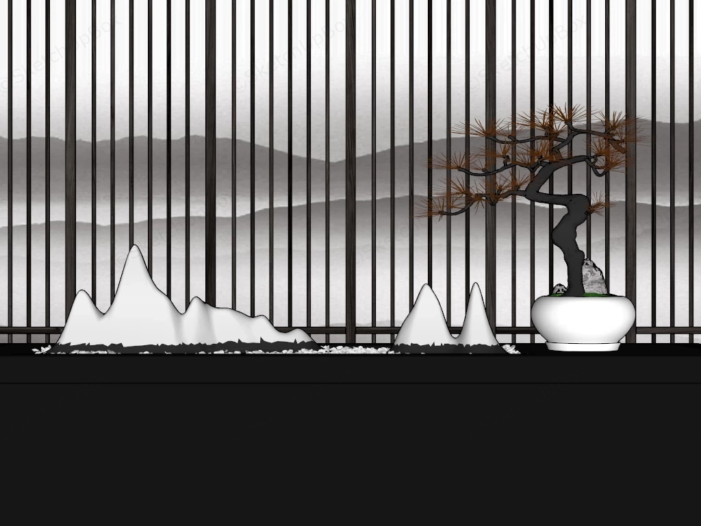 Mini Japanese Zen Garden sketchup model preview - SketchupBox