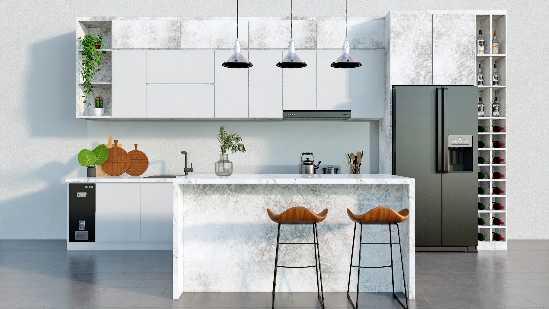 One Wall Kitchen Designs With Island sketchup model preview - SketchupBox