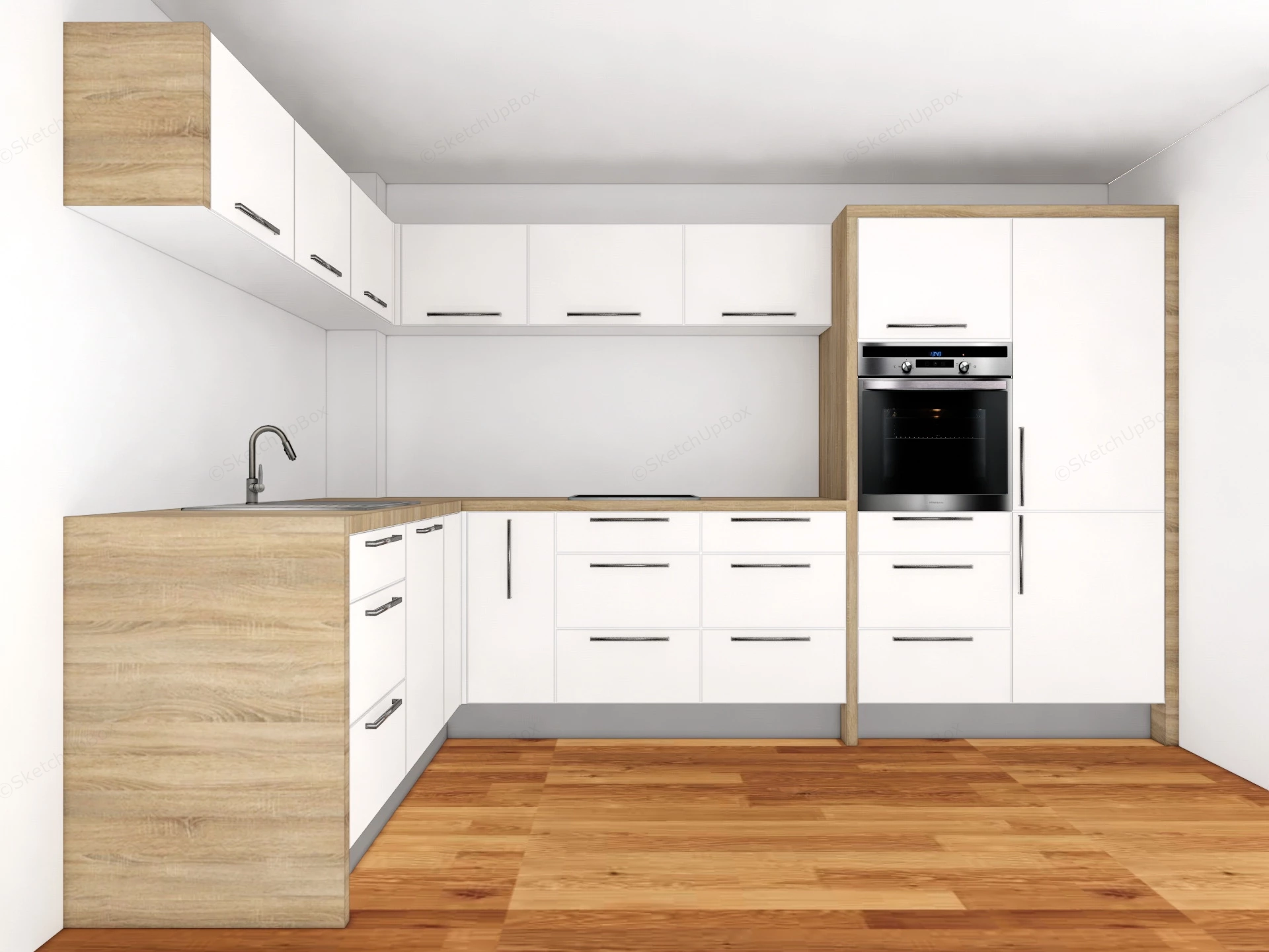 White And Wood L Kitchen sketchup model preview - SketchupBox