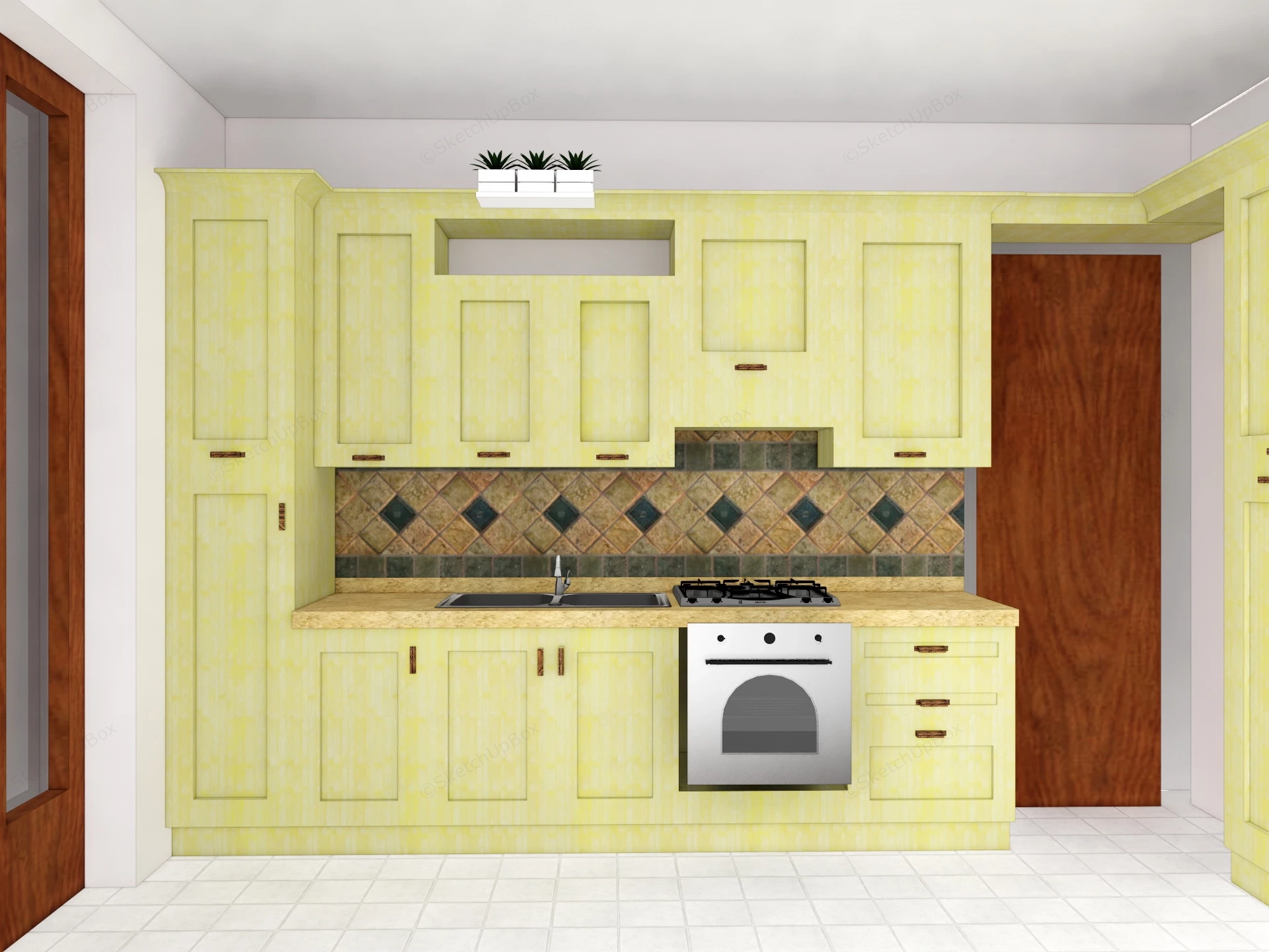 Small Yellow Kitchen sketchup model preview - SketchupBox