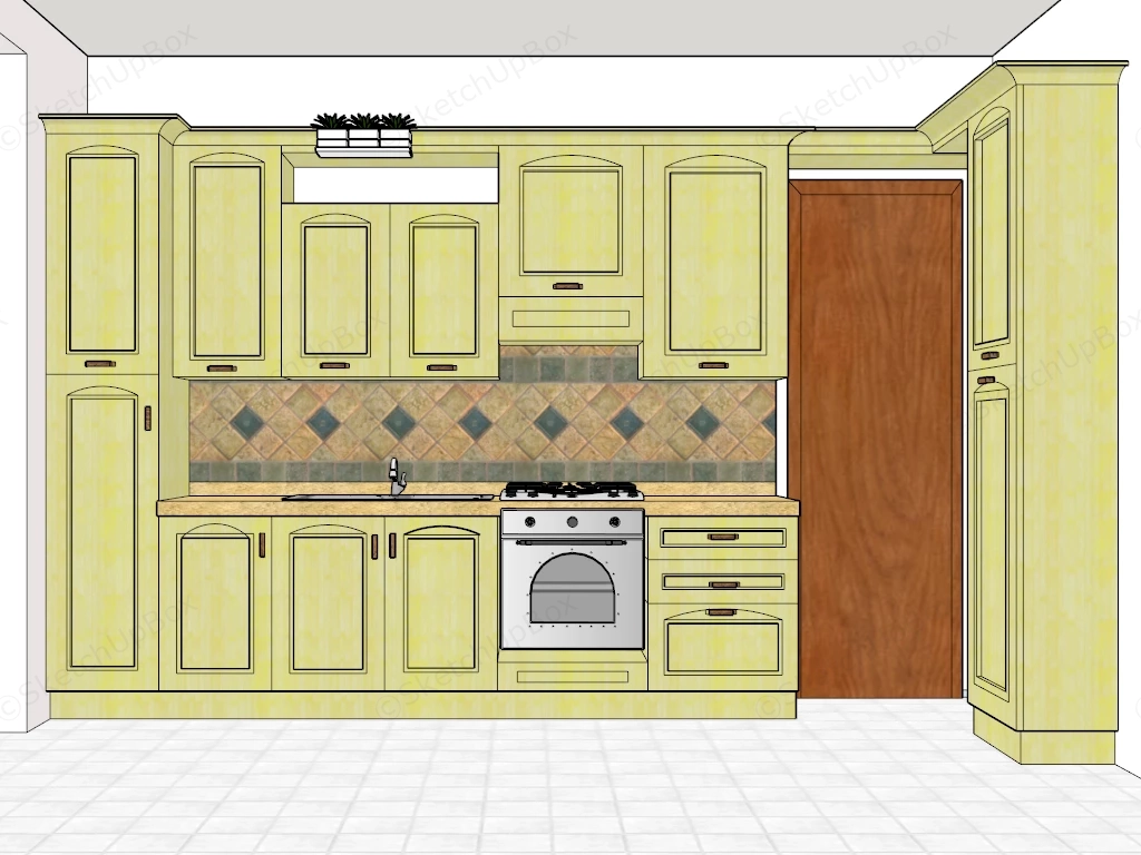 Small Yellow Kitchen sketchup model preview - SketchupBox