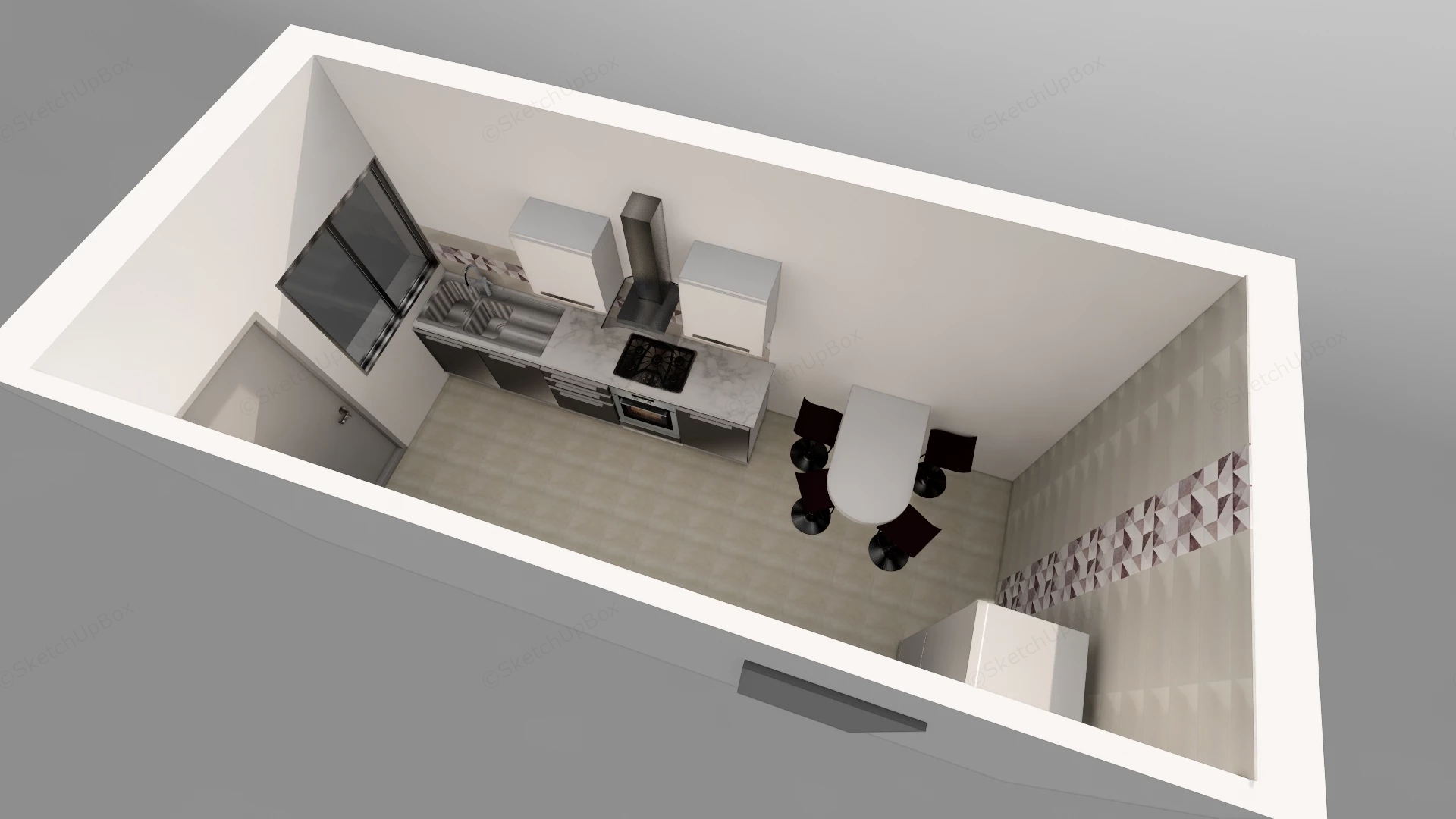 Small Narrow Kitchen With Dining Table sketchup model preview - SketchupBox