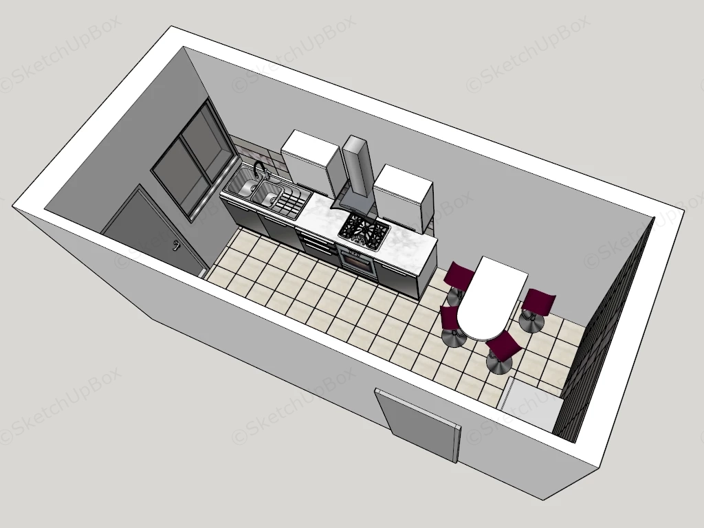 Small Narrow Kitchen With Dining Table sketchup model preview - SketchupBox
