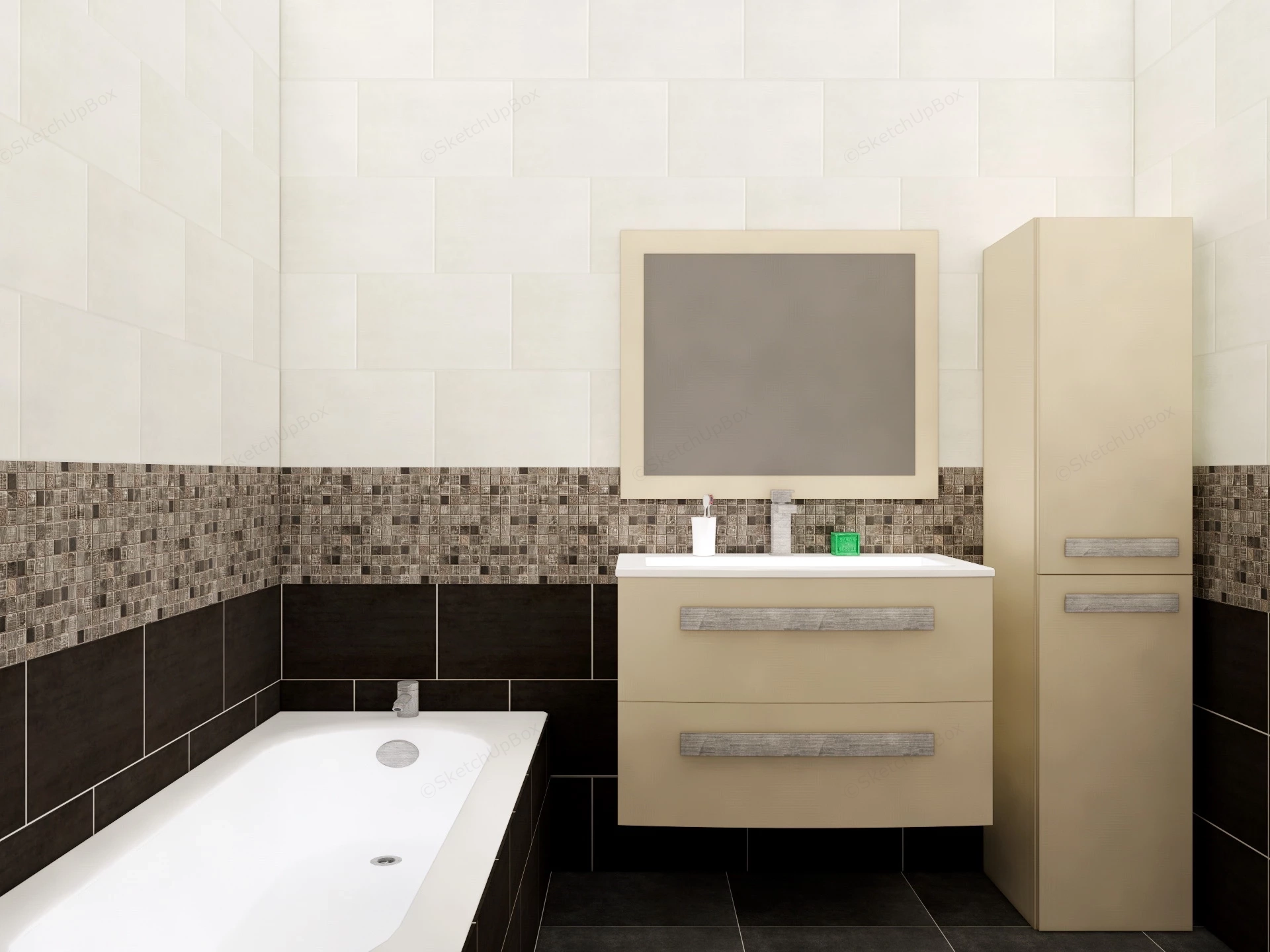Small Bathroom With Bathtub sketchup model preview - SketchupBox