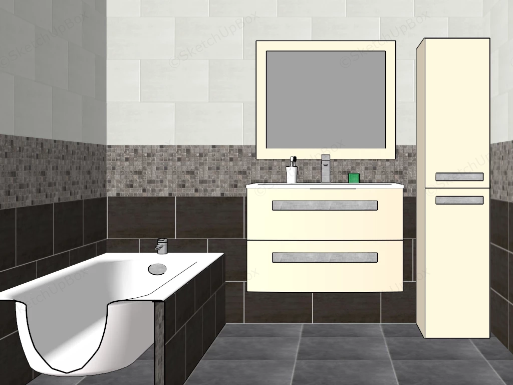Small Bathroom With Bathtub sketchup model preview - SketchupBox