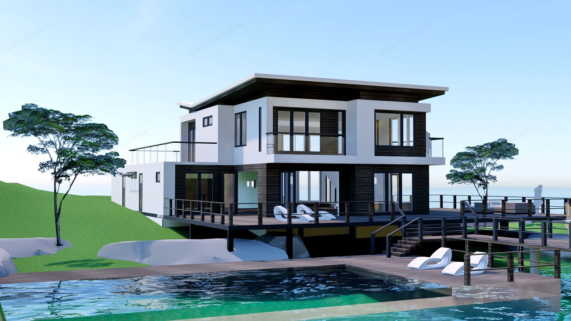 Contemporary Waterfront Home sketchup model preview - SketchupBox