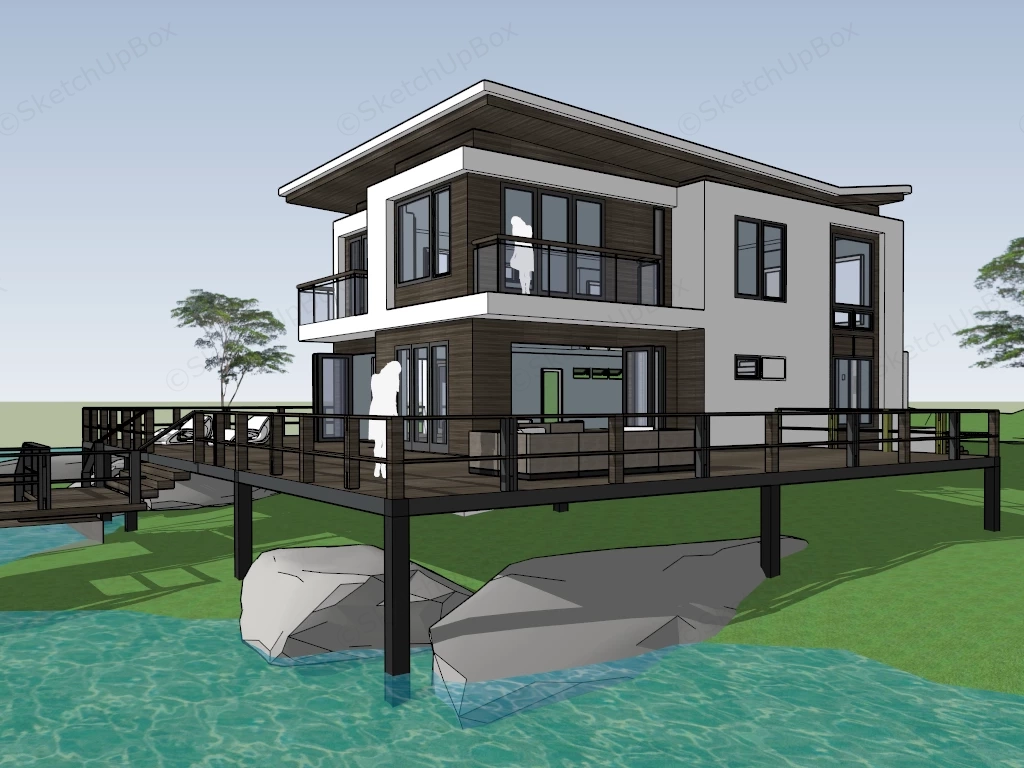 Contemporary Waterfront Home sketchup model preview - SketchupBox