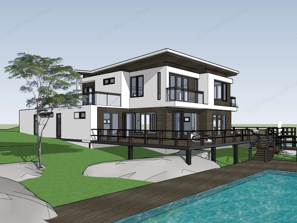 Contemporary Waterfront Home sketchup model preview - SketchupBox