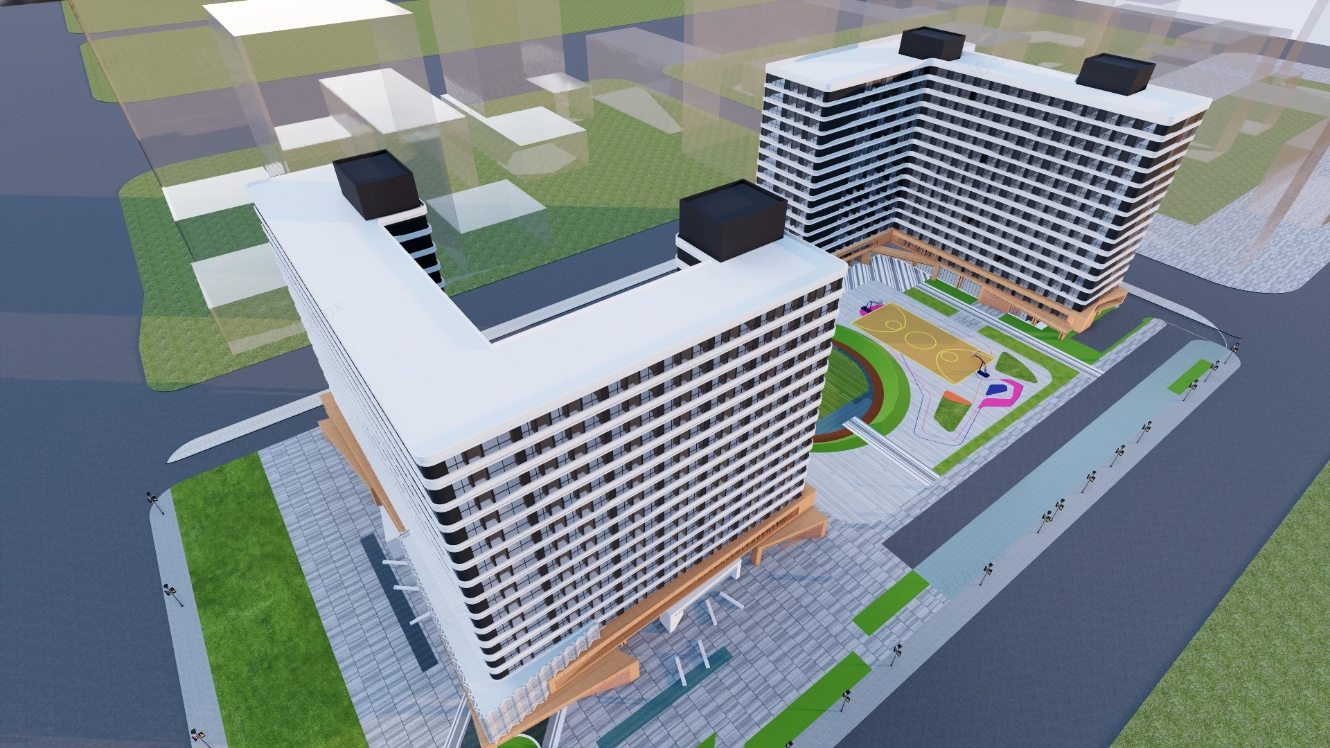 Modern Apartment Exterior Design sketchup model preview - SketchupBox