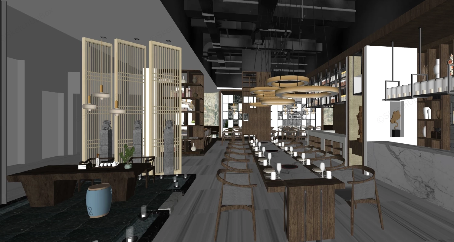 Chinese Style Restaurant sketchup model preview - SketchupBox