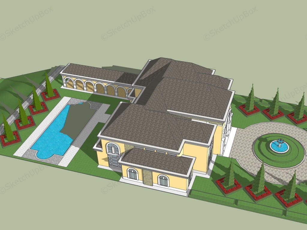 Colonial Style Coastal Mansion sketchup model preview - SketchupBox